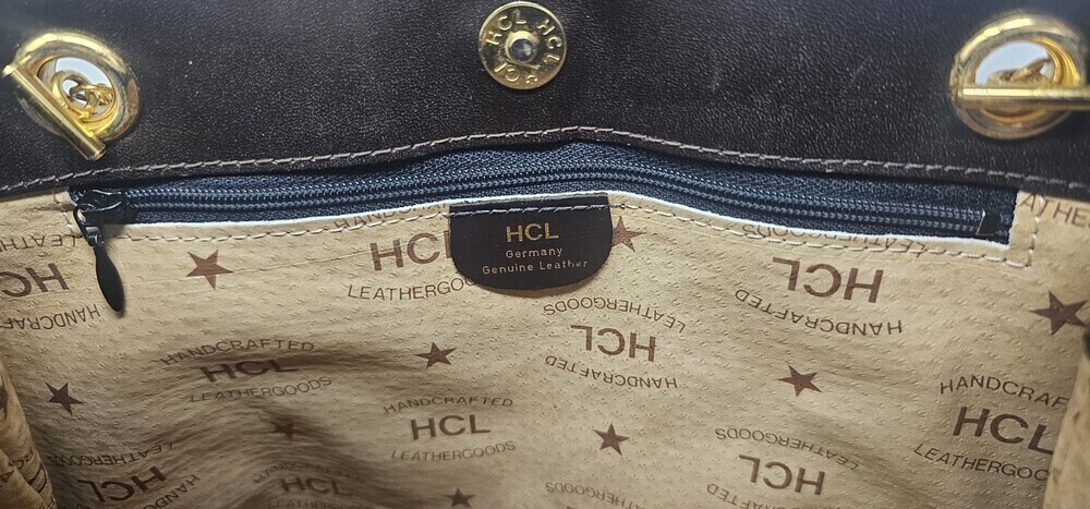 HCL Germany Vintage Leather Bucket Shoulder Bag Gold Chain Front Flap Brown - Picture 12 of 13